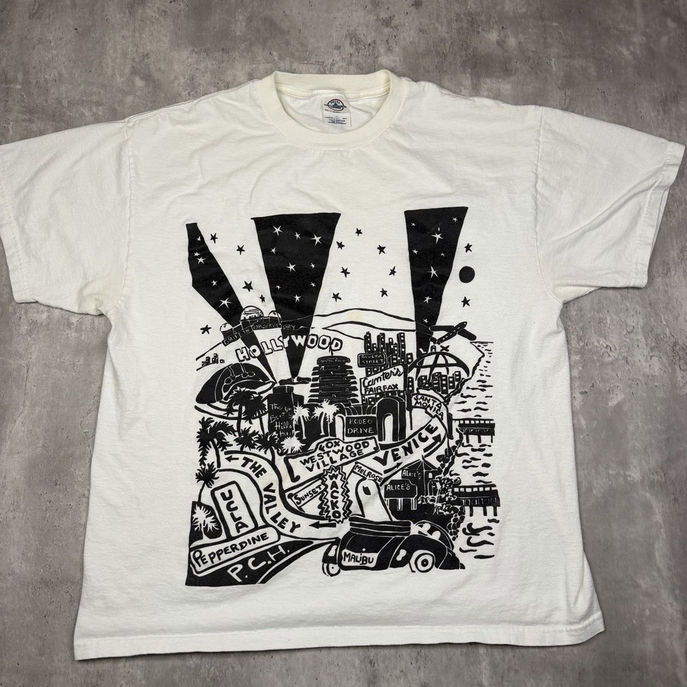 Vintage 90s Los Angeles LA Hollywood Map AOP Shirt L White Delta USA - Picture 1 of 6